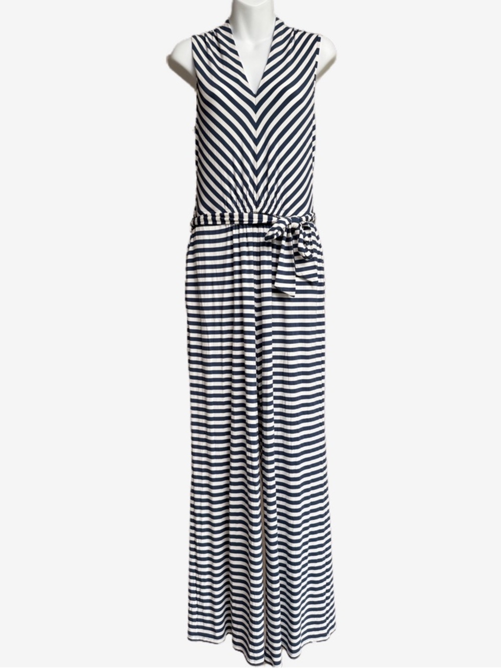 Matilda Jane Navy and White Striped Jumpsuit - Size Medium